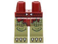LEGO part Hips and Olive Green Legs with Dark Red Loincloth Tattered, Braided Belt with Bone Buckle and White Claws Pattern 970c155pb10