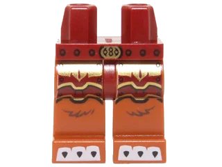 LEGO onderdeel Hips and Dark Orange Legs with Dark Red and Gold Armor, Gold Belt Buckle and White Claws Pattern (970c68pb01)