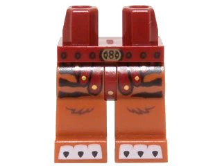 LEGO onderdeel Hips and Dark Orange Legs with Dark Red and Gold Armor, Gold Belt Buckle, Black Tiger Stripes and White Claws Pattern (970c68pb02)