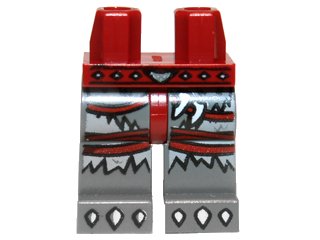 LEGO onderdeel Hips and Dark Bluish Gray Legs with Dark Red Straps, Fur and White Claws Pattern (970c85pb08)