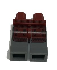 LEGO part Hips and Dark Bluish Gray Legs with Dark Red Samurai Leg Armor Pattern 970c85pb13