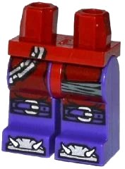 LEGO onderdeel Hips and Dark Purple Legs with Silver Chain, Gray Wrappings, Buckles on Knees and Bones on Feet Pattern (970c89pb04)