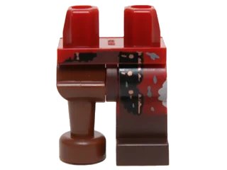 LEGO onderdeel Hips and 1 Dark Red Left Leg  with Black Coat, Copper Buttons and Dark Brown Boot Pattern, 1 Reddish Brown Pirate Peg Leg (970d28pb01)