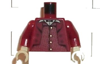 LEGO onderdeel Torso Suit Jacket over Vest with Gold Buttons, Tan Shirt, Black Bow Tie Pattern / Dark Red Arms / Tan Hands (973pb0119c01)