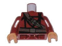 LEGO onderdeel Torso Indiana Jones Dark Brown Belt and Sash with Ceremonial Katar / Knife / Dagger Pattern / Dark Red Arms / Nougat Hands 973pb0594c01