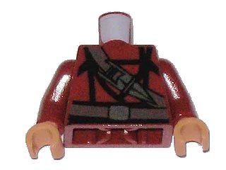 LEGO onderdeel Torso Indiana Jones Dark Brown Belt and Sash with Ceremonial Katar / Knife / Dagger Pattern / Dark Red Arms / Nougat Hands (973pb0594c01)
