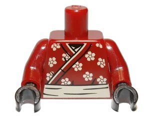 LEGO onderdeel Torso Wrapped Samurai Robe with Flowers Pattern / Dark Red Arms / Black Hands (973pb0790c01)
