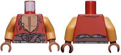 LEGO onderdeel Torso PotC Vest Torn with Bare Chest and Dark Brown Belt Pattern / Medium Nougat Arms / Reddish Brown Hands (973pb0874c01)