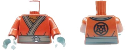 LEGO onderdeel Torso Kimono with Brown Belt and Reddish Brown Fur Pattern / Dark Red Arms / Dark Bluish Gray Hands (973pb1272c01)