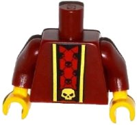 LEGO onderdeel Torso Robe with Gold Trim over Red Shirt with Black Skulls and Belt with Gold Skull Buckle Pattern / Dark Red Arms / Yellow Hands 973pb1873c01