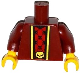 LEGO onderdeel Torso Robe with Gold Trim over Red Shirt with Black Skulls and Belt with Gold Skull Buckle Pattern / Dark Red Arms / Yellow Hands (973pb1873c01)