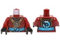 LEGO part Torso Ninjago Female Outline with Gold Straps, Round Emblem, Dark Azure Knotted Sash and Dark Blue Undershirt Pattern / Dark Red Arms / Black Hands 973pb2090c01