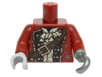 LEGO onderdeel Torso Pirate Coat Ruffled Shirt, Brown Strap, Copper Buttons and Buckle Pattern / Dark Red Arms / Flat Silver Hook Left / Light Bluish Gray Hand Right 973pb2099c01