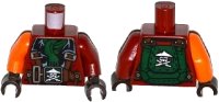 LEGO part Torso Ninjago Parachute with Straps, Ninja Skull with Crossed Swords, Green Scarf Pattern / Dark Red Arm Left / Orange Arm Right / Dark Brown Hands 973pb2301c01