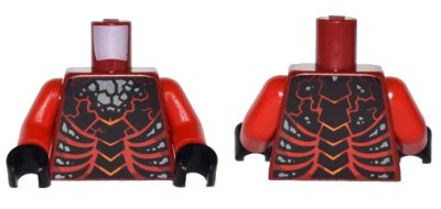 LEGO onderdeel Torso Nexo Knights Bare Chest with Dark Red Bones, Cracks and Silver Stones Pattern / Red Arms / Black Hands (973pb2439c01)