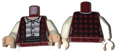 LEGO onderdeel Torso Female Jacket / Vest Plaid over Striped Button Down Shirt Pattern / White Arms / Light Nougat Hands (973pb2467c01)