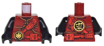 LEGO onderdeel Torso Ninjago Armor with Red Straps and Utility Belt with Fire Power Emblem Pattern / Black Arms / Black Hands (973pb2608c01)