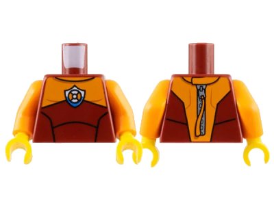 LEGO onderdeel Torso Coast Guard Wetsuit with Orange Panel, Coast Guard Logo, and Zipper with Pull on Back Pattern / Orange Arms / Yellow Hands (973pb2776c01)