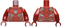 LEGO part Torso Armor with Bright Light Blue Triangle Arc Reactor, Red Panels, Gold and Silver Trim Pattern (Iron Man Mark 50) / Dark Red Arms / Dark Red Hands 973pb3046c01