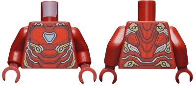 LEGO onderdeel Torso Armor with Bright Light Blue Triangle Arc Reactor, Red Panels, Gold and Silver Trim Pattern (Iron Man Mark 50) / Dark Red Arms / Dark Red Hands (973pb3046c01)