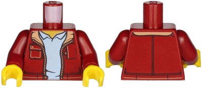 LEGO onderdeel Torso Jacket with Pockets and Nougat Collar over Bright Light Blue Shirt Pattern / Dark Red Arms / Yellow Hands (973pb3162c01)