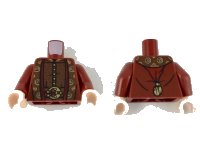 LEGO part Torso Ornate Robe with Long Scarves, Gold, Reddish Brown and Dark Brown Details Pattern / Dark Red Arms / Light Nougat Hands 973pb3195c01