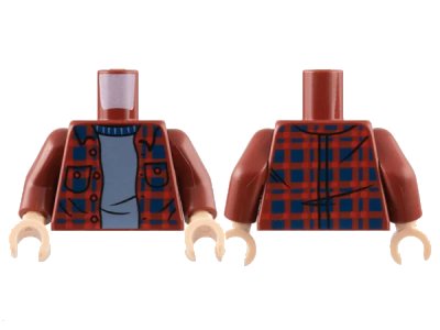 LEGO onderdeel Torso Plaid Flannel Shirt with Dark Blue over Sand Blue Sweater Pattern / Dark Red Arms / Light Nougat Hands (973pb3227c01)