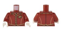 LEGO part Torso Uniform Vest with Gold and Black Trim, Buttons, and Name Tag Pattern / Dark Red Arms / White Hands 973pb3281c01