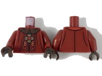 LEGO onderdeel Torso Dark Brown Collar, Gold Cross with Red Center, Red and Gold Design Pattern / Dark Red Arms / Dark Brown Hands 973pb3291c01