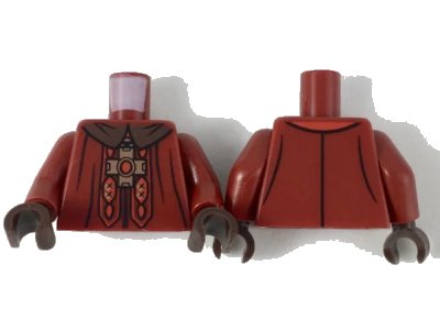 LEGO onderdeel Torso Dark Brown Collar, Gold Cross with Red Center, Red and Gold Design Pattern / Dark Red Arms / Dark Brown Hands (973pb3291c01)