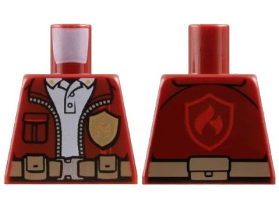LEGO onderdeel Torso Jacket with Gold Fire Logo Badge over White Polo Shirt, Utility Belt, Red Fire Logo on Back Pattern (973pb3539)