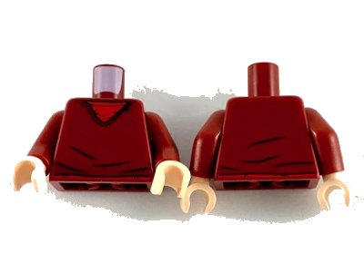 LEGO onderdeel Torso V-Neck Sweater, Red Shirt and Belt Pattern / Dark Red Arms / Light Nougat Hands (973pb3591c01)