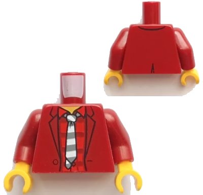 LEGO onderdeel Torso Jacket with Red Striped Undershirt and Black and White Tie Pattern / Dark Red Arms / Yellow Hands (973pb3757c01)