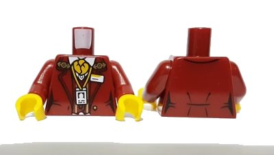 LEGO onderdeel Torso Female Jacket with Bright Light Orange Neck Scarf, Train Logo, Name Tag and ID Badge Pattern / Dark Red Arms / Yellow Hands (973pb3761c01)