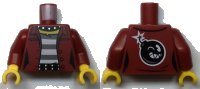 LEGO part Torso Female Prisoner Jacket over Black and White Striped Undershirt, Bomb on Back Pattern / Dark Red Arms / Yellow Hands 973pb3771c01