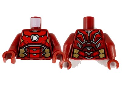 LEGO onderdeel Torso Armor, White Circle Arc Reactor, Silver and Gold Trim Pattern / Dark Red Arms / Dark Red Hands (973pb3836c01)