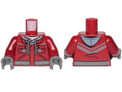 LEGO onderdeel Torso Hooded Sweatshirt, Pockets and Dark Bluish Gray Markings Pattern / Dark Red Arms / Dark Bluish Gray Hands (973pb3903c01)