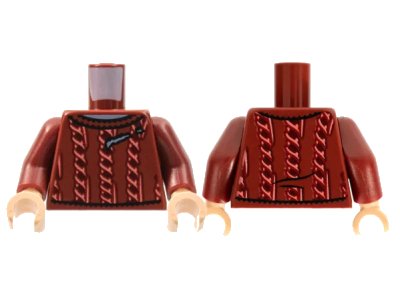 LEGO onderdeel Torso Knit Cable Sweater with Coral Pattern / Dark Red Arms / Light Nougat Hands (973pb4295c01)