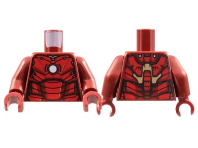 LEGO onderdeel Torso Armor with White Circle Arc Reactor, Red Panels, Gold Trim on Back Pattern (Iron Man Mark 3) / Dark Red Arms / Dark Red Hands (973pb4389c01)