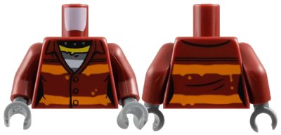 LEGO onderdeel Torso Female Prisoner Jacket with Orange Stripes over Prison Striped Undershirt Pattern / Dark Red Arms / Dark Bluish Gray Hands (973pb4595c01)