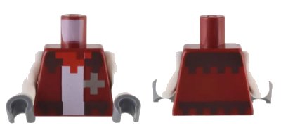 LEGO onderdeel Torso Pixelated Jacket with Dark Brown Trim, Red Bandana, and Silver Star over White Shirt Pattern / White Arms / Dark Bluish Gray Hands (973pb4846c01)