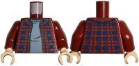 LEGO onderdeel Torso Plaid Flannel Shirt Open with Dark Blue Squares over Sand Blue Sweater Pattern / Dark Red Arms / Light Nougat Hands 973pb5594c01