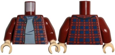 LEGO onderdeel Torso Plaid Flannel Shirt Open with Dark Blue Squares over Sand Blue Sweater Pattern / Dark Red Arms / Light Nougat Hands (973pb5594c01)