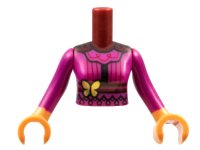 LEGO part Torso Mini Doll Woman Magenta Top with Gold Butterfly, Dark Red Trim, Black Filigree Pattern, Nougat Arms with Hands with Magenta Sleeves FTWpb007c01