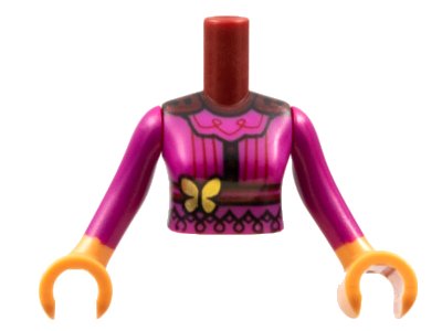 LEGO onderdeel Torso Mini Doll Woman Magenta Top with Gold Butterfly, Dark Red Trim, Black Filigree Pattern, Nougat Arms with Hands with Magenta Sleeves (FTWpb007c01)