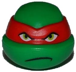 LEGO onderdeel Minifigure, Head, Modified Ninja Turtle with Red Mask and Frown Pattern (Raphael) (12607pb07)
