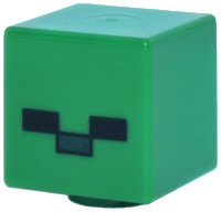 LEGO part Minifigure, Head, Modified Cube with Pixelated Black Eyes and Dark Green Nose Pattern (Minecraft Zombie) 19729pb005