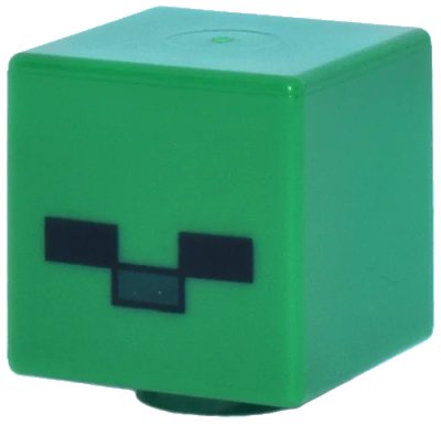 LEGO onderdeel Minifigure, Head, Modified Cube with Pixelated Black Eyes and Dark Green Nose Pattern (Minecraft Zombie) (19729pb005)