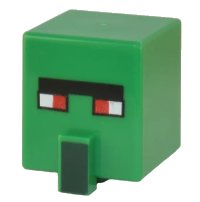 LEGO part Minifigure, Head, Modified Cube Tall with Raised Rectangle with Pixelated Black Unibrow, Red Eyes, and Dark Green Nose Pattern (Minecraft Zombie Villager) 23766pb009