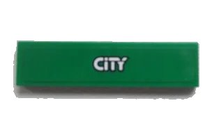 LEGO onderdeel Tile 1 x 4 with Silver 'CITY' on Green Background Pattern (Sticker) - Set 60020 (2431pb0310)
